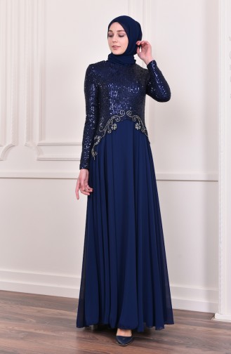 Navy Blue İslamitische Avondjurk 52745-09