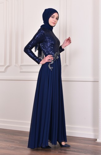 Navy Blue Hijab Evening Dress 52745-09