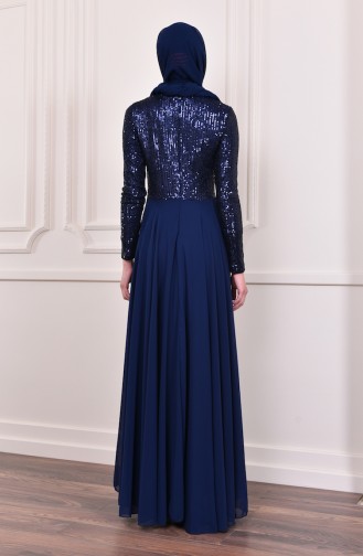 Sequin Detailed Evening Dress  52745-09 Navy Blue 52745-09