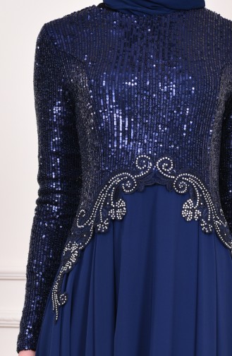 Sequin Detailed Evening Dress  52745-09 Navy Blue 52745-09