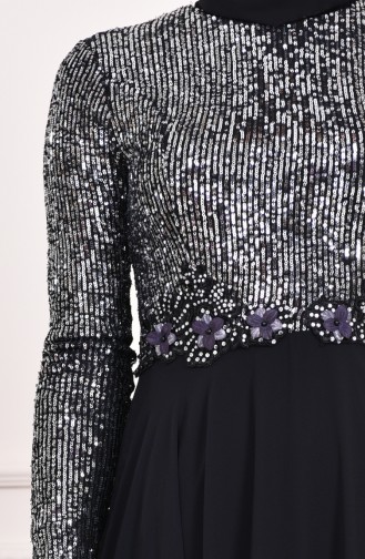 Sequin Detailed Evening Dress  52746-04 Black Silver 52746-04