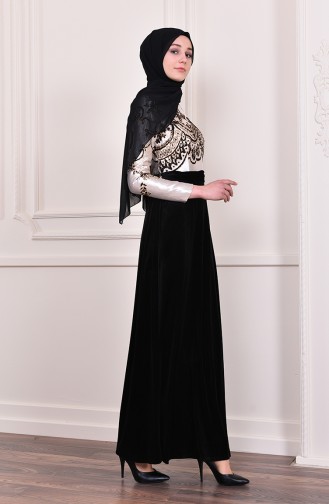 فستان سهرة بتصميم جاكار 3015-01 لون أسود 3015-01