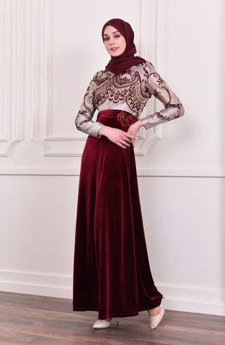 Robe de Soirée Jacquard 3015-04 Plum 3015-04