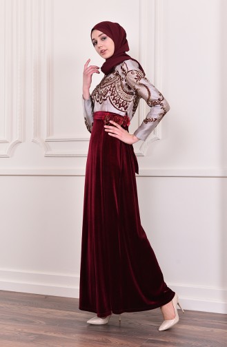 Jacquard Evening Dress 3015-04 Plum 3015-04