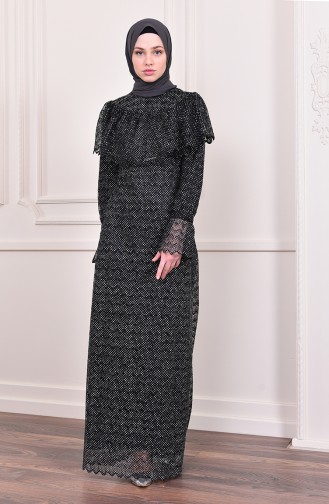آلييرلي فستان سهرة بتصميم مُحاك بتفاصيل لامعة 9027-01 لون أسود 9027-01