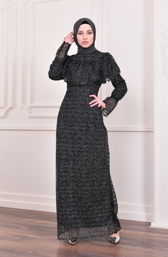آلييرلي فستان سهرة بتصميم مُحاك بتفاصيل لامعة 9027-01 لون أسود 9027-01