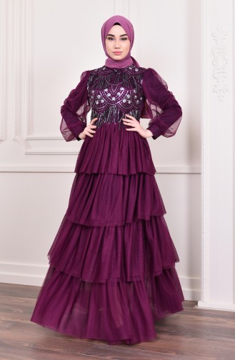 Sequin Tulle Evening Dress 1601-01 Purple 1601-01