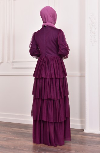 فستان سهرة تول بتفاصيل من الترتر 1601-01 لون بنفسجي 1601-01