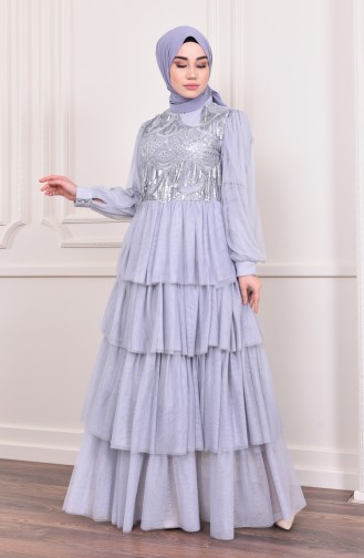 Grau Hijab-Abendkleider 1601-03
