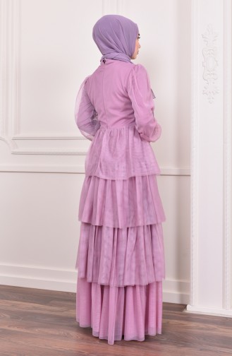 فستان سهرة تول بتفاصيل من الترتر 1601-04 لون وردي باهت 1601-04