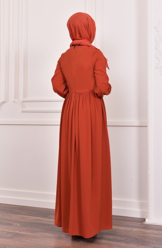 فستان سهرة بتفاصيل من الترتر اللامع 5005-01 لون قرميدي 5005-01