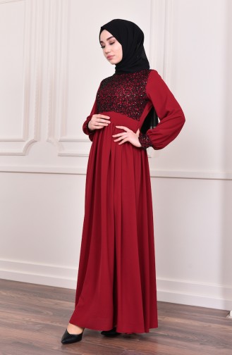 Sequin Evening Dress  5005-02 Claret Red 5005-02
