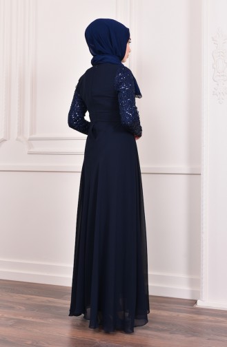 Sequin Evening Dress 3740-02 Navy Blue 3740-02