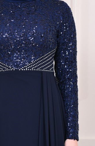 Sequin Evening Dress 3740-02 Navy Blue 3740-02