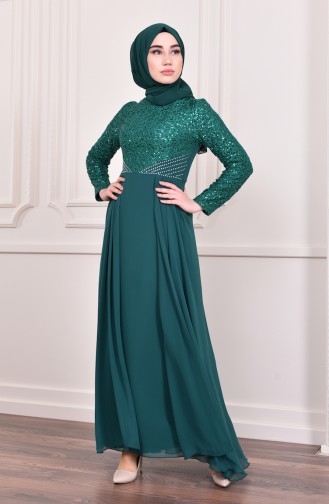 Green Hijab Evening Dress 3740-04