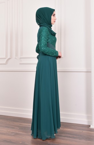 Green Hijab Evening Dress 3740-04