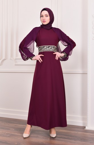 Plum Hijab Evening Dress 4118-02