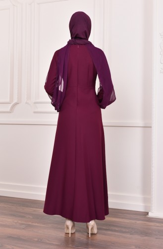 Plum Hijab Evening Dress 4118-02