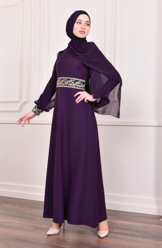 Purple Hijab Evening Dress 4118-03