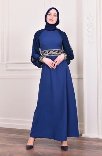 Indigo Hijab Evening Dress 4118-05