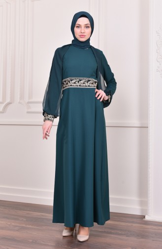 Emerald Green Hijab Evening Dress 4118-07