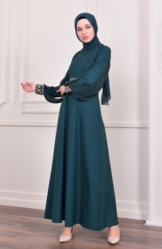 Emerald Green Hijab Evening Dress 4118-07