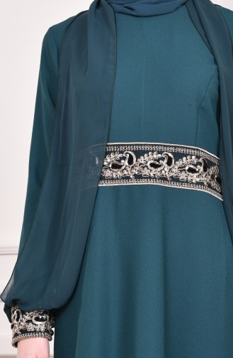 Emerald Green Hijab Evening Dress 4118-07