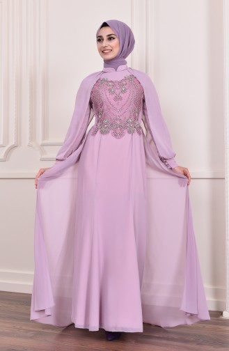 Powder Hijab Evening Dress 3004-02