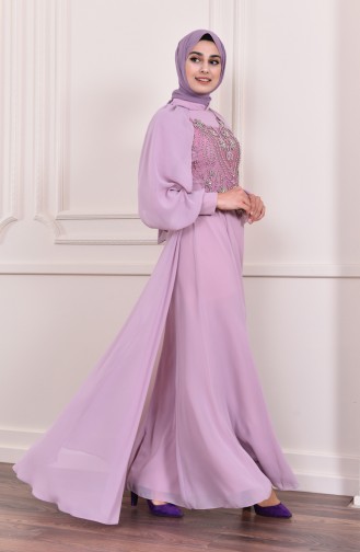 Powder Hijab Evening Dress 3004-02