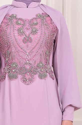 Powder Hijab Evening Dress 3004-02