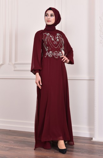 Perlenstickerei Abendkleid   3004-04 Weinrot 3004-04