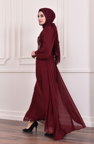 Beading Embroidered Evening Dress  3004-04 Claret Red 3004-04
