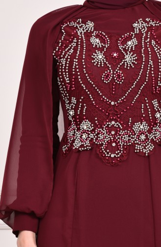 Beading Embroidered Evening Dress  3004-04 Claret Red 3004-04