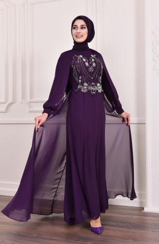 Perlenstickerei Abendkleid   3004-05 Lila 3004-05