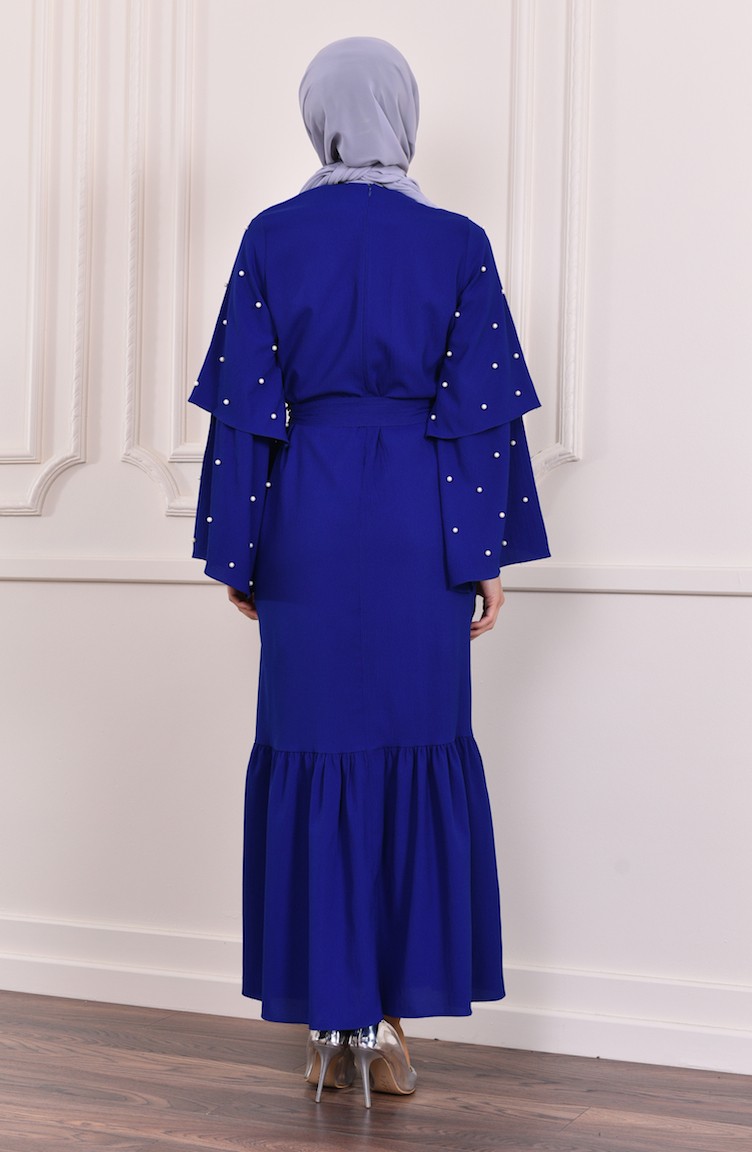 Kol Detaylı Abaya Elbise 4274-05 Saks | Sefamerve