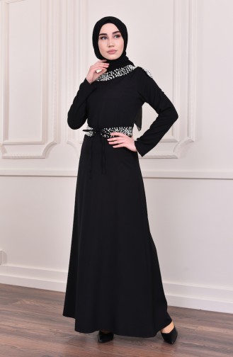 Robe Perlées Avec Ceinture 81682-01 Noir 81682-01