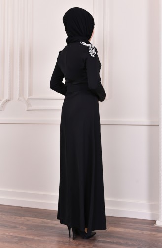 Robe Perlées Avec Ceinture 81682-01 Noir 81682-01