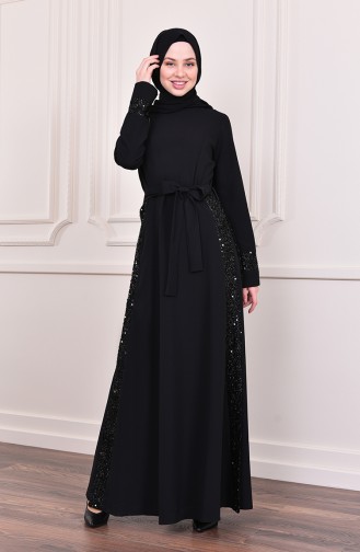 Sequined Belted Dress 81702-03 Black 81702-03