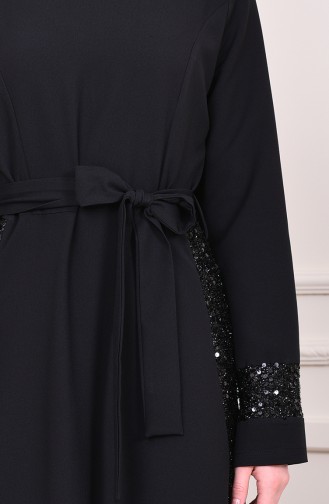 Sequined Belted Dress 81702-03 Black 81702-03