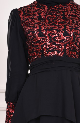 Sequined Chiffon Evening Dress 1602-01 Black Bordeaux 1602-01