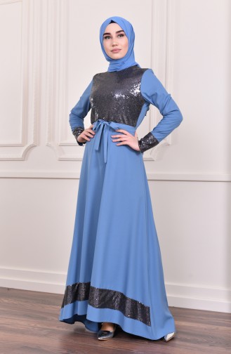 Sequined Belted Dress 2024-06 Blue 2024-06