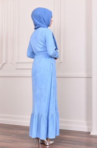 Eteği Büzgülü Elbise 5004-03 Mavi