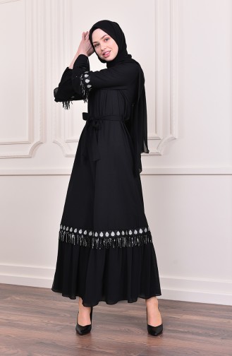 Pullu Elbise 5005A-01 Siyah