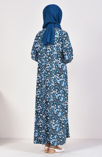 Flower Patterned Dress  1734-01 Petrol 1734-01