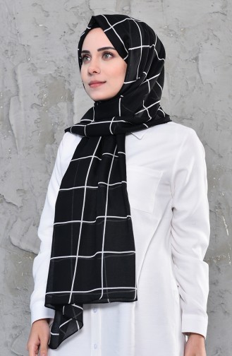Kare Desenli Pamuk Şal 478-102 Siyah