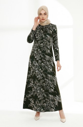 فستان سهرة بتصميم دانتيل مُزين بالترتر اللامع 7237-01 لون أخضر زمردي 7237-01