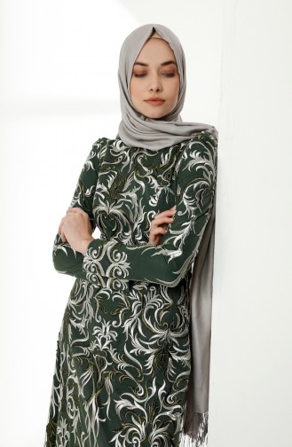 Lace Overlay Evening Dress  7238-01 Emerald Green 7238-01
