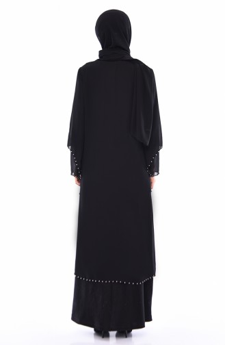 فستان سهرة بتفاصيل من اللؤلؤ وبمقاسات كبيرة 3141-02 لون أسود 3141-02