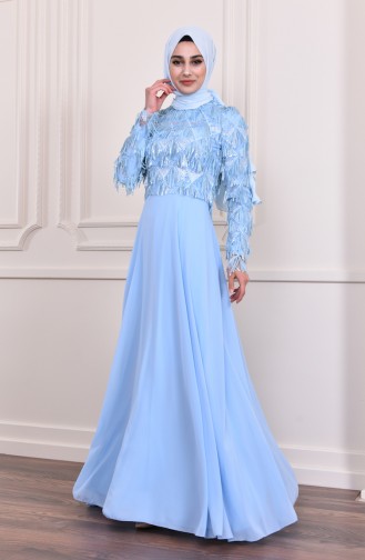 Blue Hijab Evening Dress 8203-02