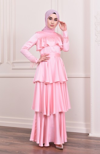 Abendkleid mit Volant 1030-03 Pink 1030-03